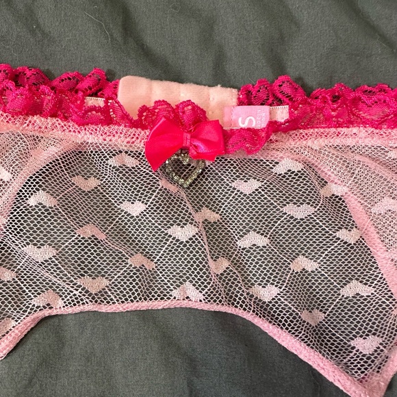 Discontinued Sugar Thrillz for Dolls Kill Flirty Pink Heart Mesh Lingerie Set - Picture 10 of 12